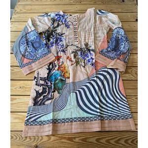 NWT Threads & Motifs Button Front Tunic Sari Top Size Large Women’s Multicolor